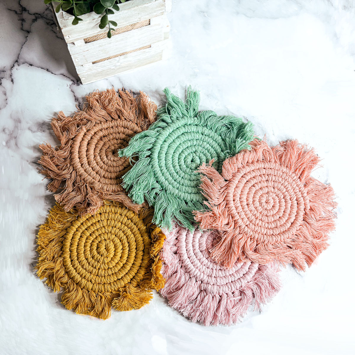 Pastel Braided Tassel Coasters (Various Colors)