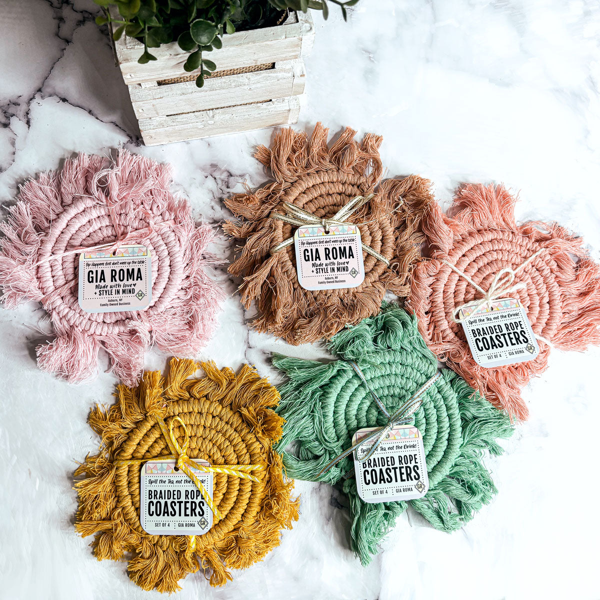 Pastel Braided Tassel Coasters (Various Colors)