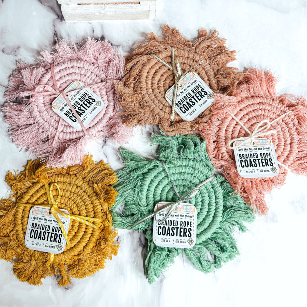 Pastel Braided Tassel Coasters (Various Colors)