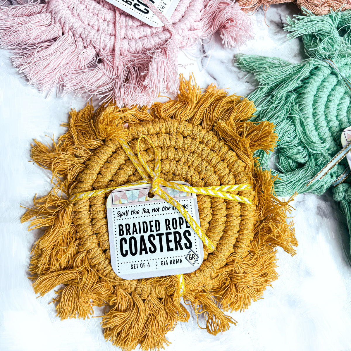 Pastel Braided Tassel Coasters (Various Colors)