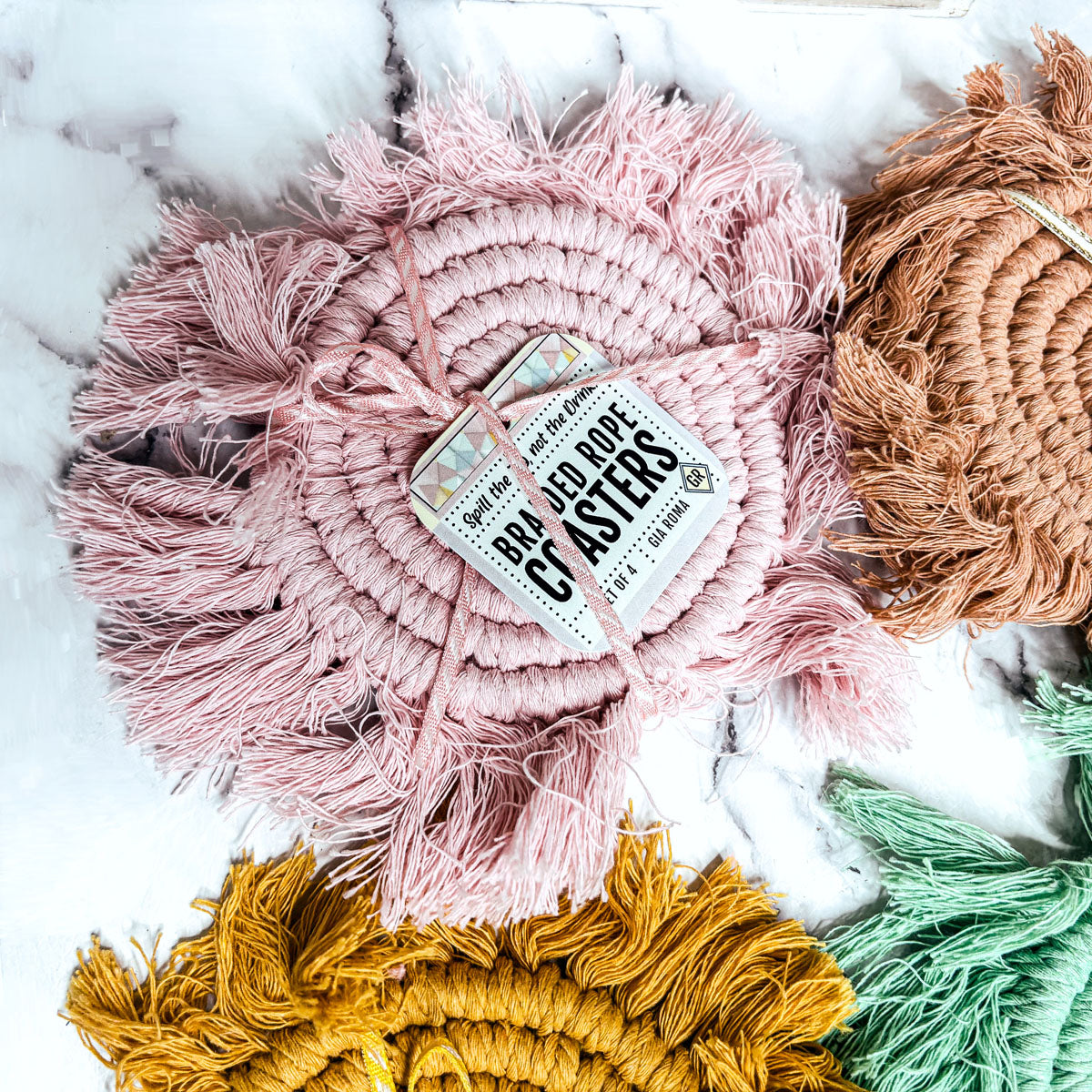 Pastel Braided Tassel Coasters (Various Colors)