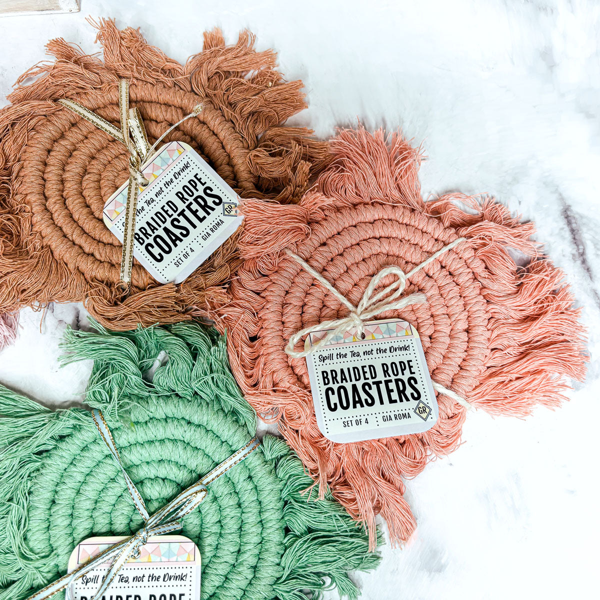 Pastel Braided Tassel Coasters (Various Colors)