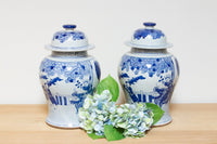 Pair of Vintage Blue & White Porcelain Jars
