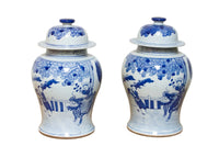 Pair of Vintage Blue & White Porcelain Jars