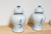 Pair of Vintage Blue & White Porcelain Jars