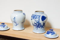 Pair of Vintage Blue & White Porcelain Jars