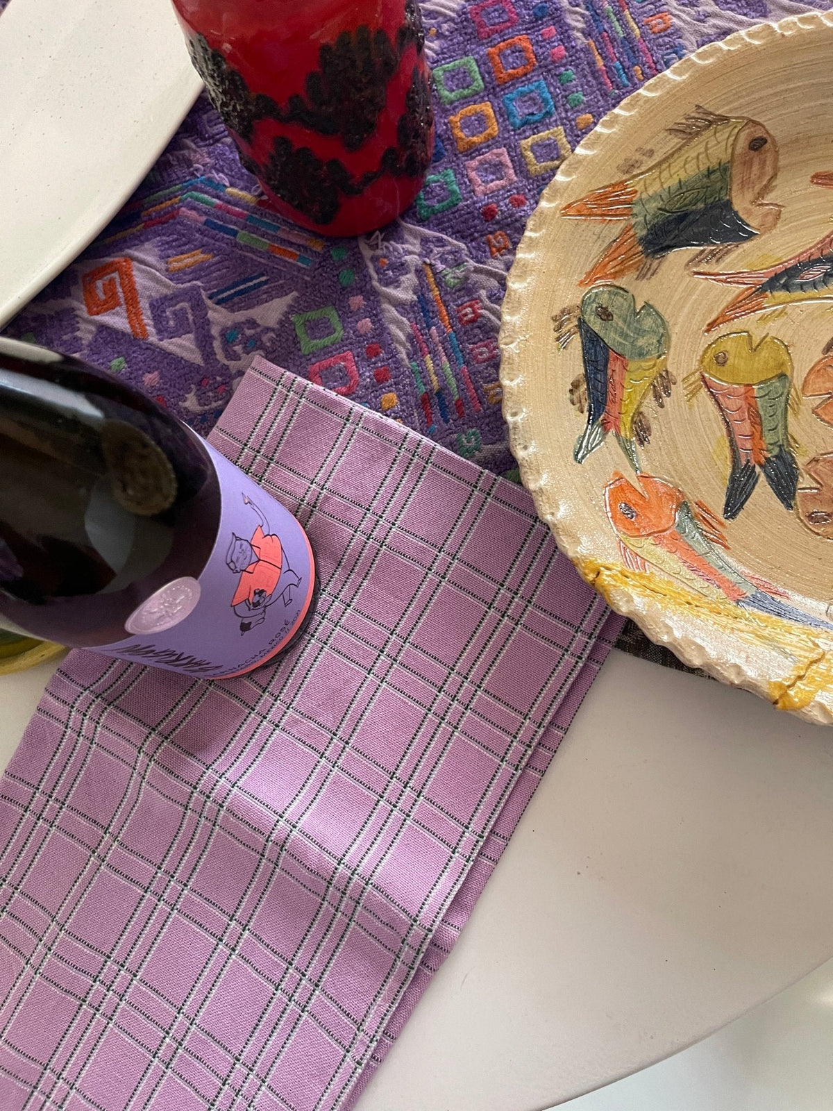 Chiapas Plaid Lilac Kitchen Towel