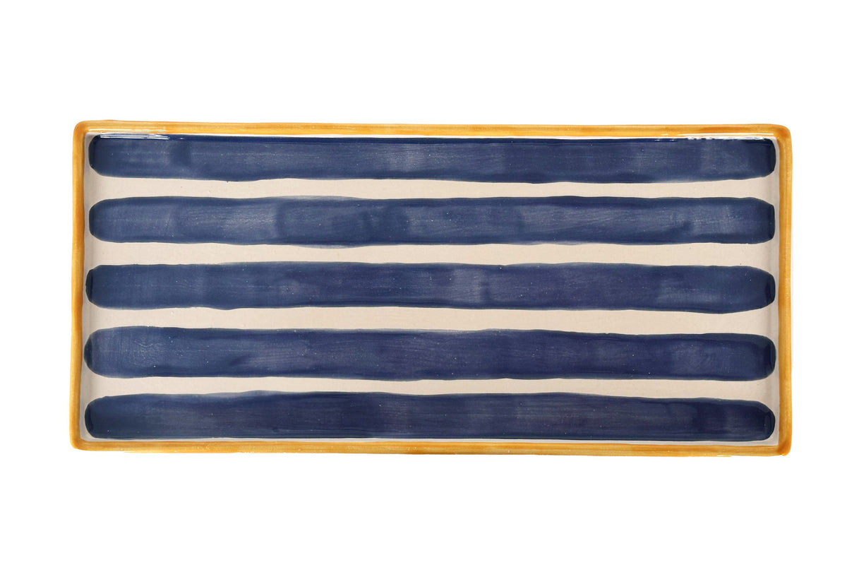 Striped Low Profile Tray in Blue & Yellow