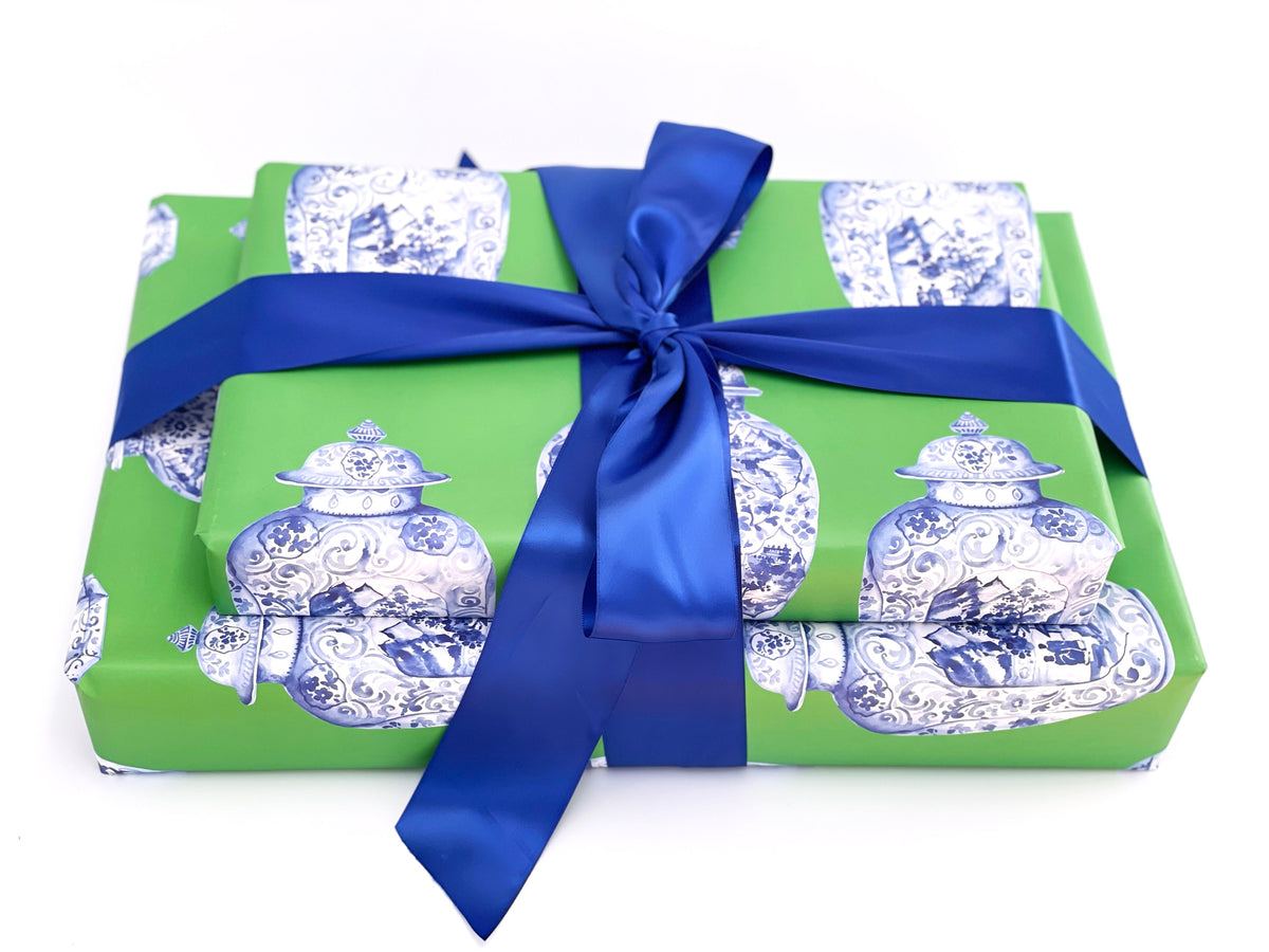 Green Ginger Jar Gift Wrap  (Sold as Set w/ Gift Tags or Separately)