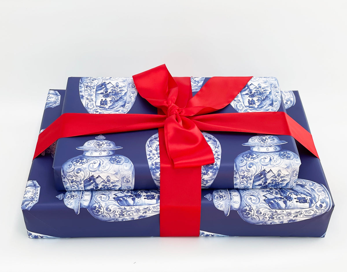 Blue Ginger Jar Gift Wrap (Sold as Set w/ Gift Tags or Sold Separately)