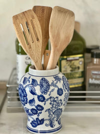 Set of 3 Blue & White Flower Food Safe Jars