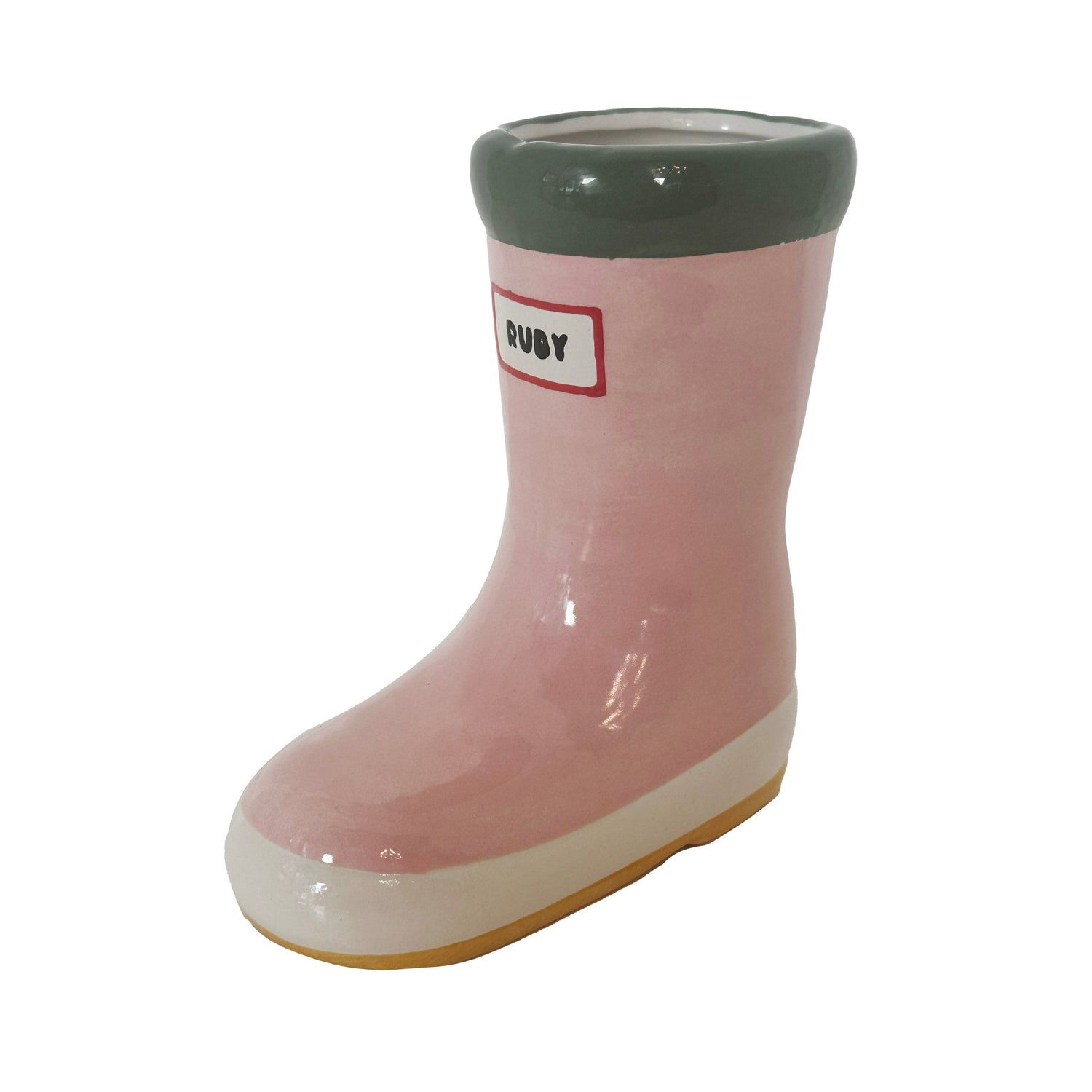 Pink and Green Rainboot Vase in Pink