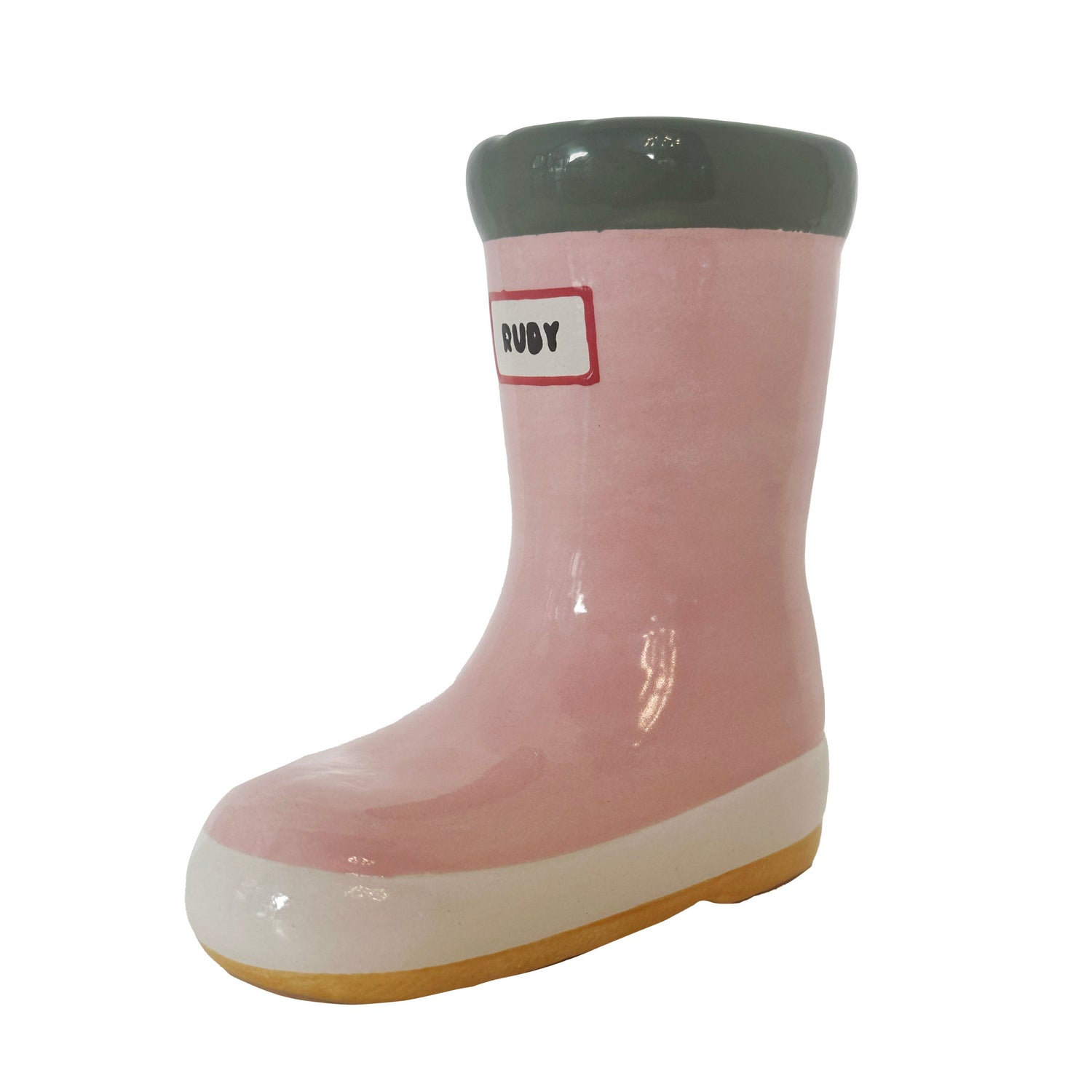 Pink and Green Rainboot Vase in Pink
