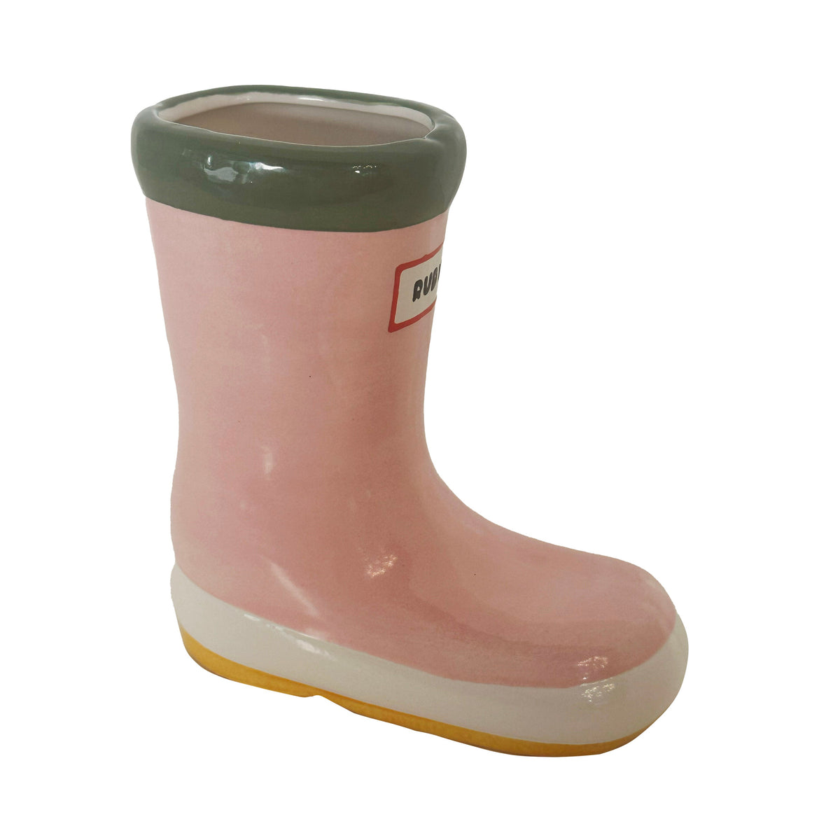Pink and Green Rainboot Vase in Pink
