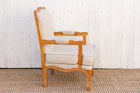 Finely Carved French Linen Arm Chair