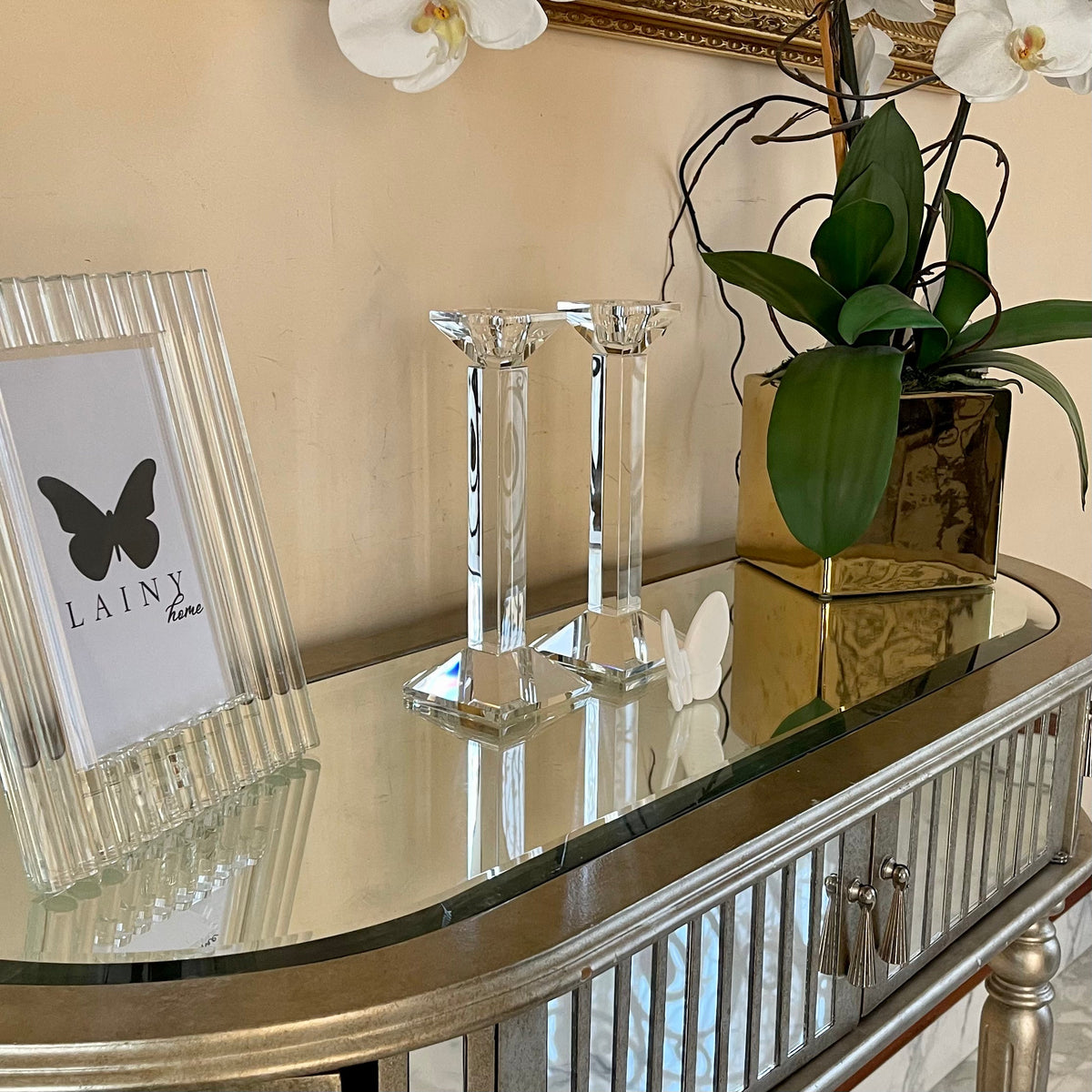 Pair of 9” Classy Crystal Candlesticks (Various Colors)