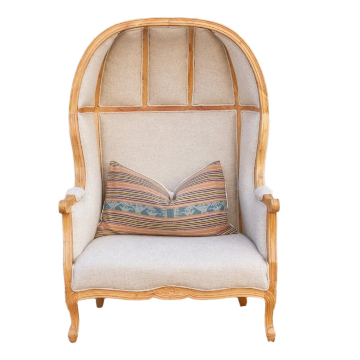 Large Carved Wood Upholstered Canopy Club Chair