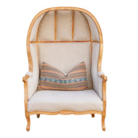 Large Carved Wood Upholstered Canopy Club Chair