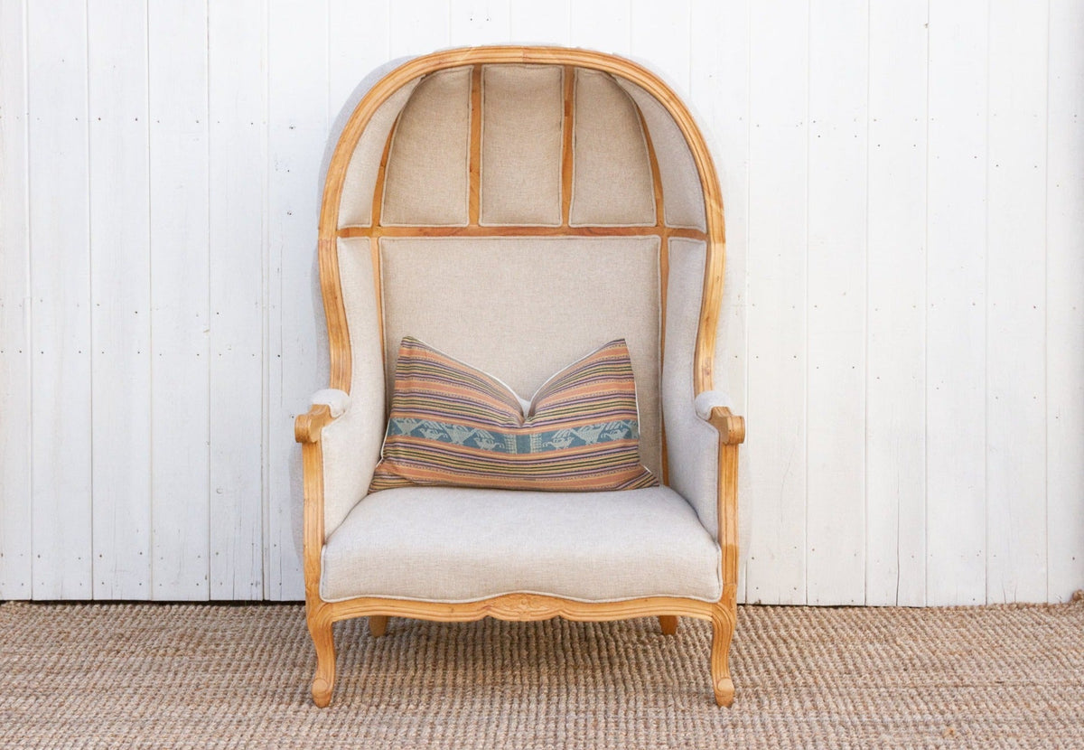 Large Carved Wood Upholstered Canopy Club Chair