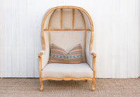 Large Carved Wood Upholstered Canopy Club Chair