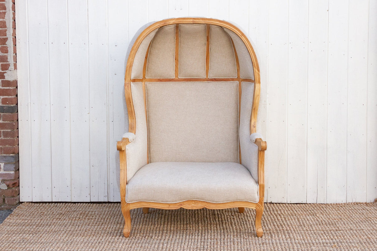 Large Carved Wood Upholstered Canopy Club Chair