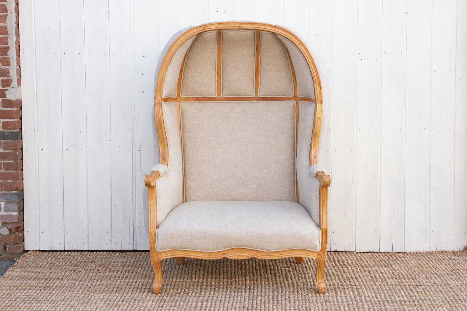 Large Carved Wood Upholstered Canopy Club Chair