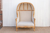 Large Carved Wood Upholstered Canopy Club Chair
