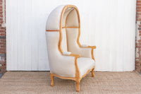 Large Carved Wood Upholstered Canopy Club Chair