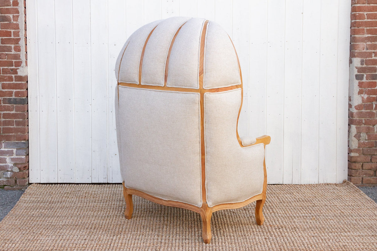 Large Carved Wood Upholstered Canopy Club Chair