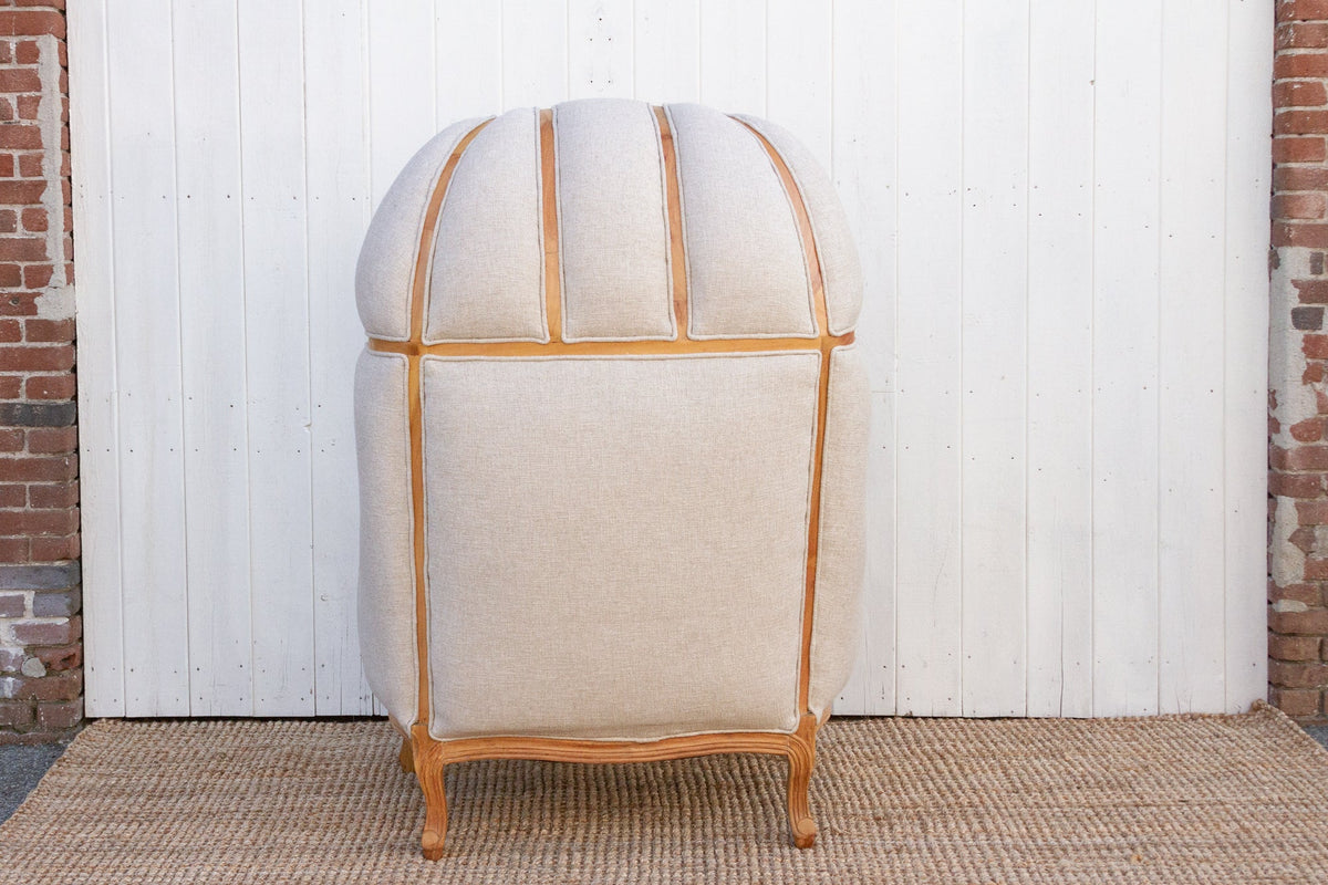 Large Carved Wood Upholstered Canopy Club Chair