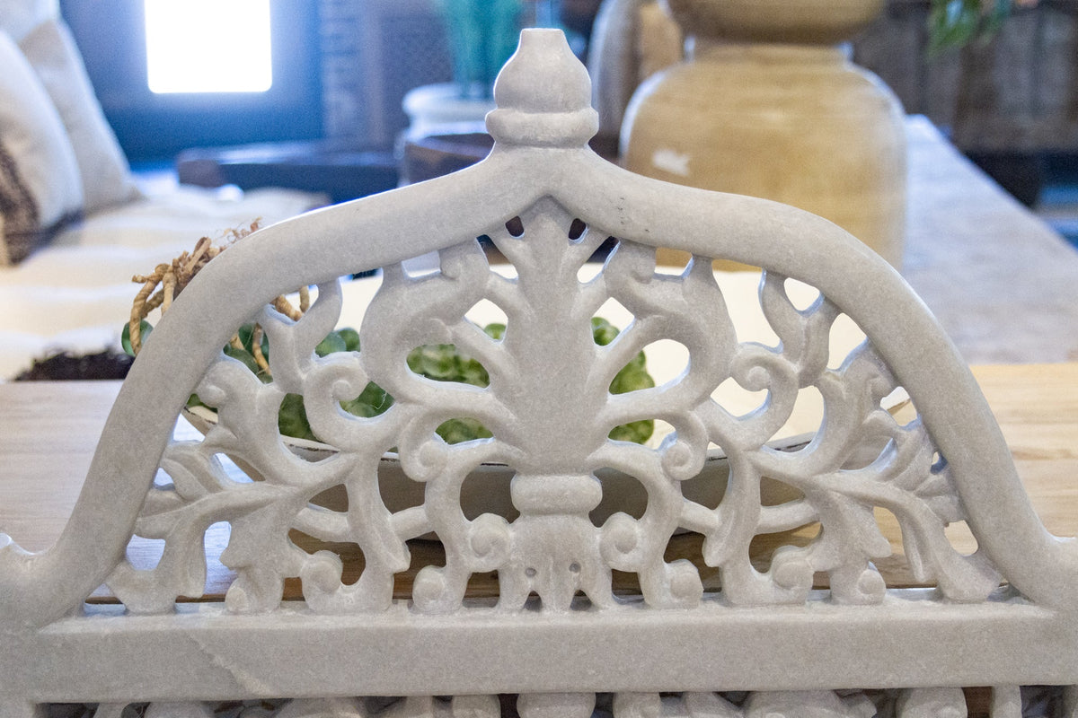 Royal Carved White Marble Garden Bench