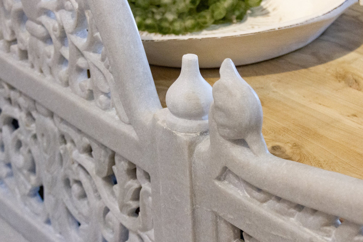 Royal Carved White Marble Garden Bench