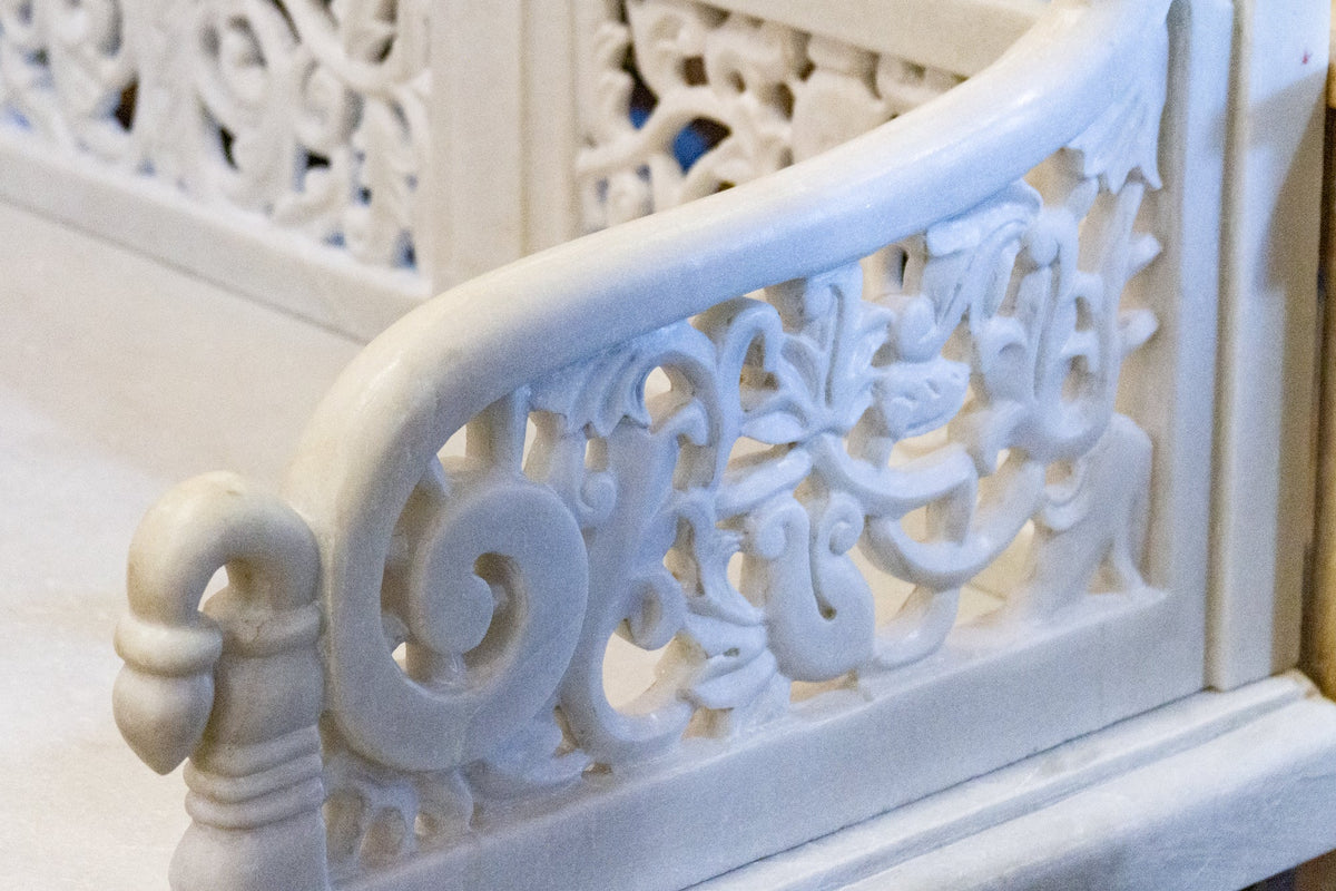 Royal Carved White Marble Garden Bench
