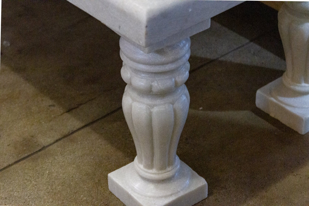 Royal Carved White Marble Garden Bench