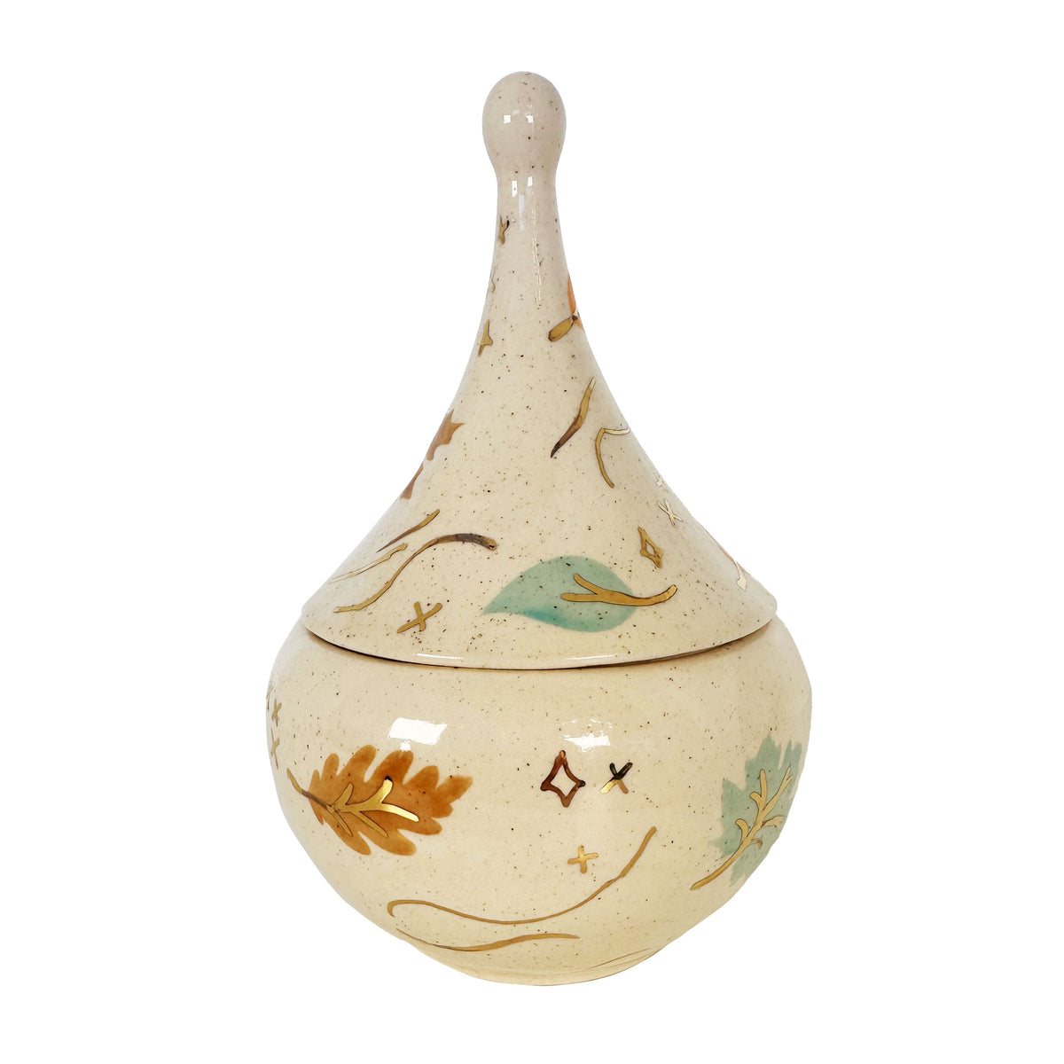 Wind & Leaves Speckled Teardrop Jar with 22k Gold Accents