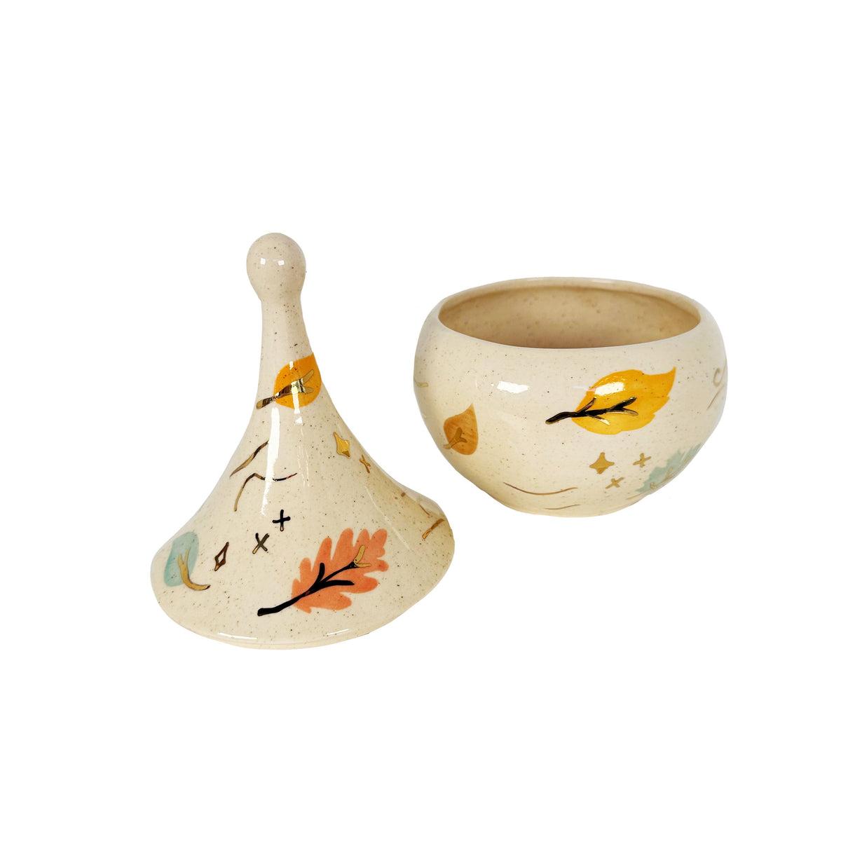 Wind & Leaves Speckled Teardrop Jar with 22k Gold Accents