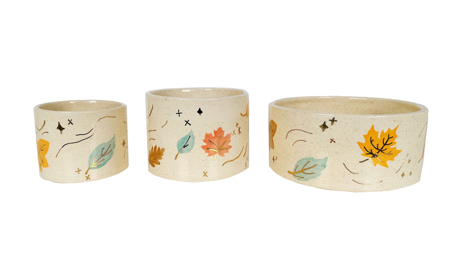 Wind & Leaves Speckled Vases with 22k Gold Accents and Optional Hand Poured Candle (Various Sizes)