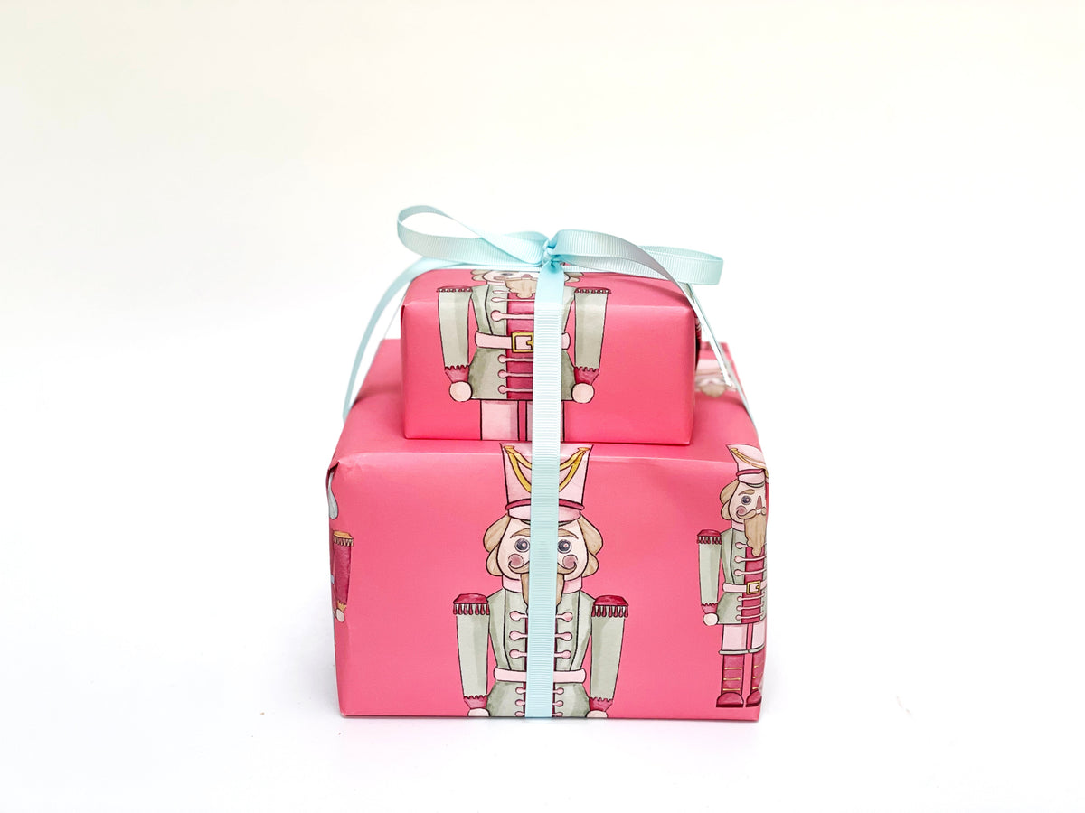 Dark Pink Nutcracker Gift Wrap as Set w/ Gift Tags or
