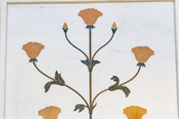 Large Marble & Gemstone Inlay Botanical Panel