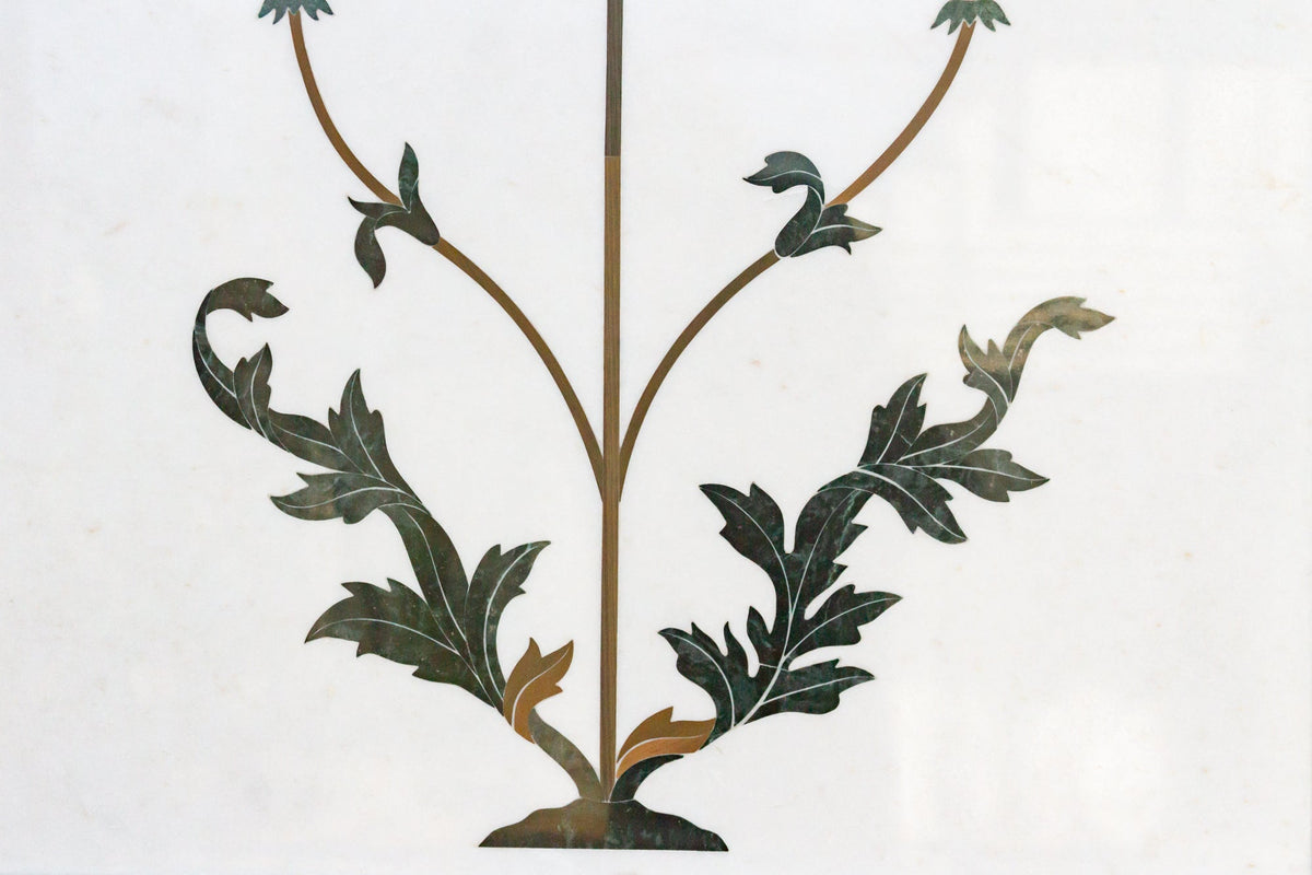 Large Marble & Gemstone Inlay Botanical Panel