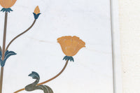 Large Marble & Gemstone Inlay Botanical Panel