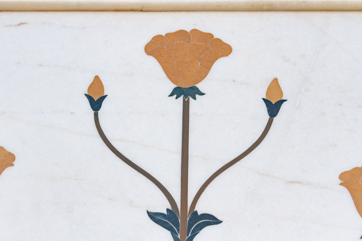 Large Marble & Gemstone Inlay Botanical Panel