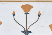 Large Marble & Gemstone Inlay Botanical Panel