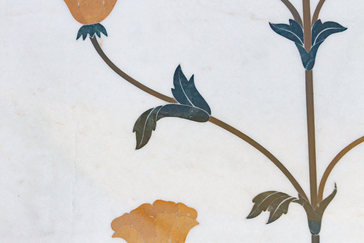 Large Marble & Gemstone Inlay Botanical Panel