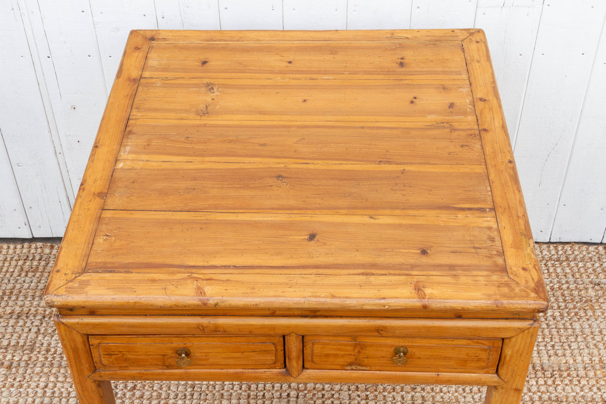 19th Century Bleached Wood Square Center Table