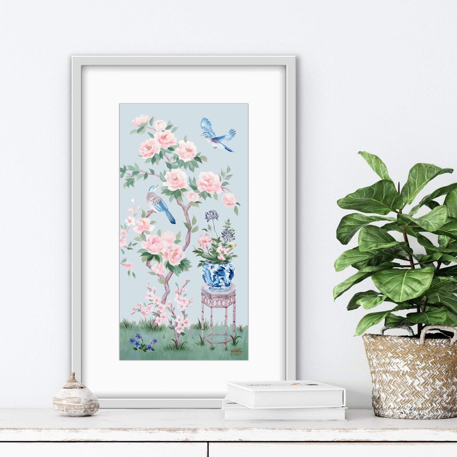 June – Blue Chinoiserie Fine Art Paper Print (Various Sizes)