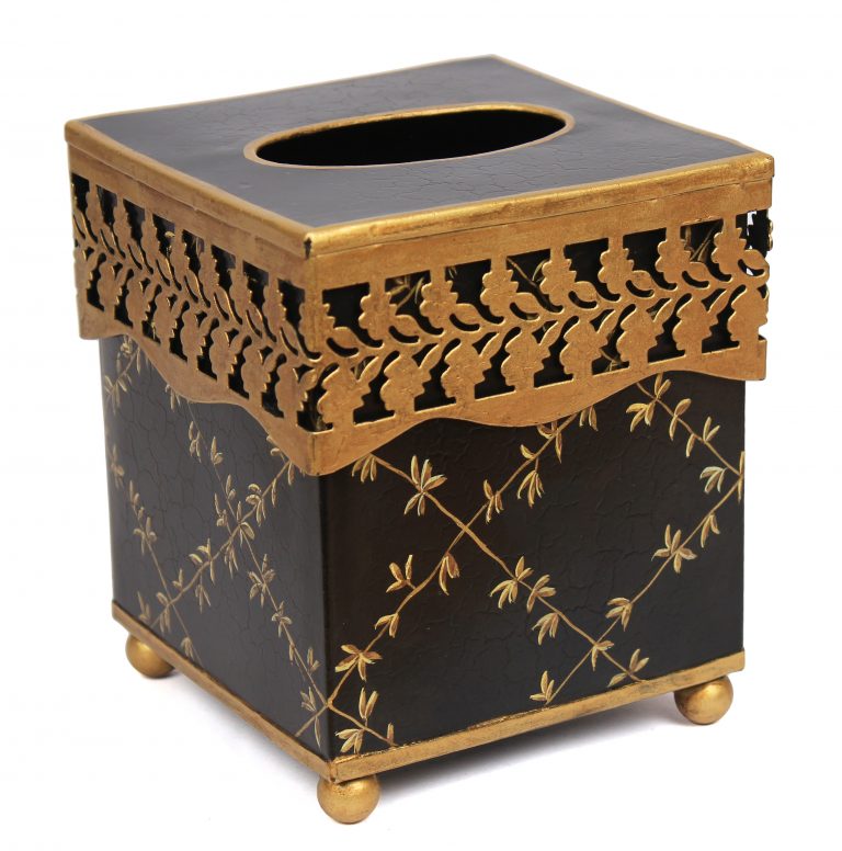 Black Pierced Gold Leaf Wastepaper Basket