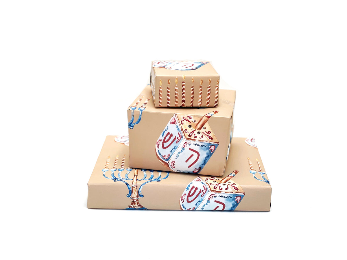 Hanukkah Gift Wrap - khaki   (Sold as Set w/ Gift Tags or Separately)