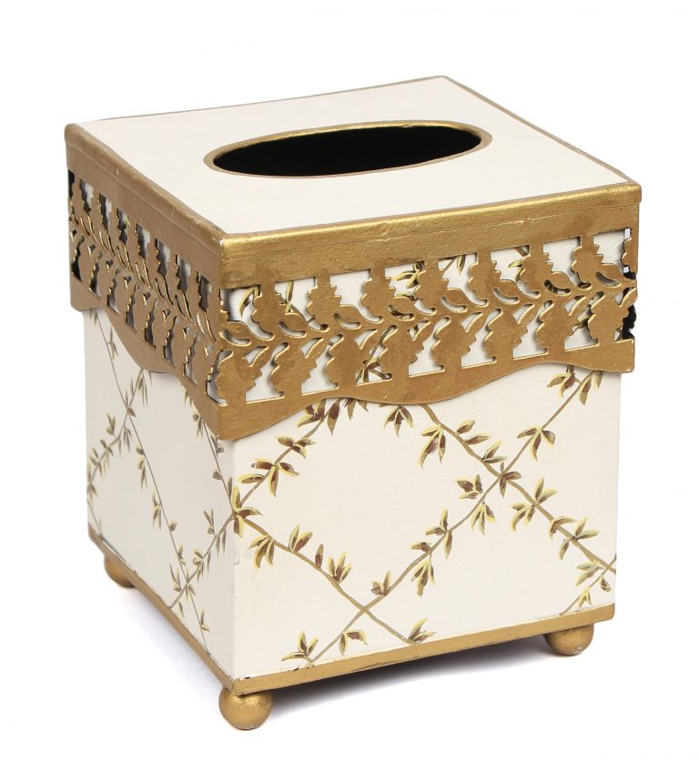 Ivory Pierced Gold Leaf Tissue Holder