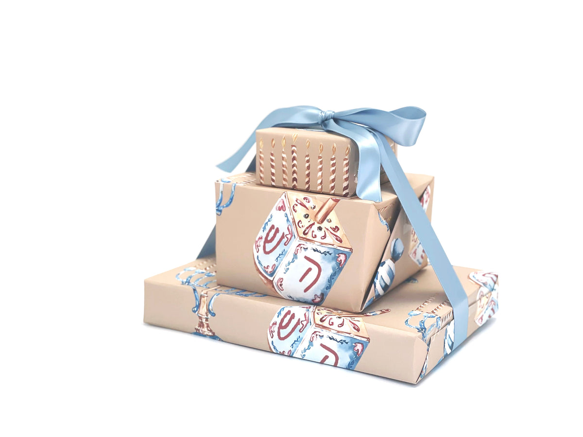 Hanukkah Gift Wrap - khaki   (Sold as Set w/ Gift Tags or Separately)